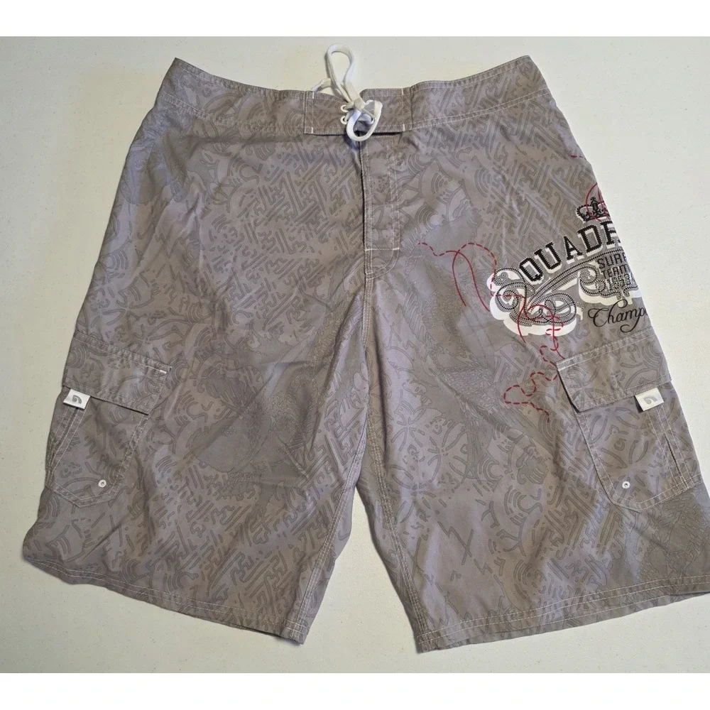 Quadrant Boardshorts Surf Beach Swim Unlined Tropical Gray Pockets Mens‎ Sz 32
